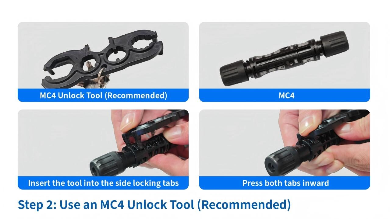 Use an MC4 unlocking tool to disconnect the connector