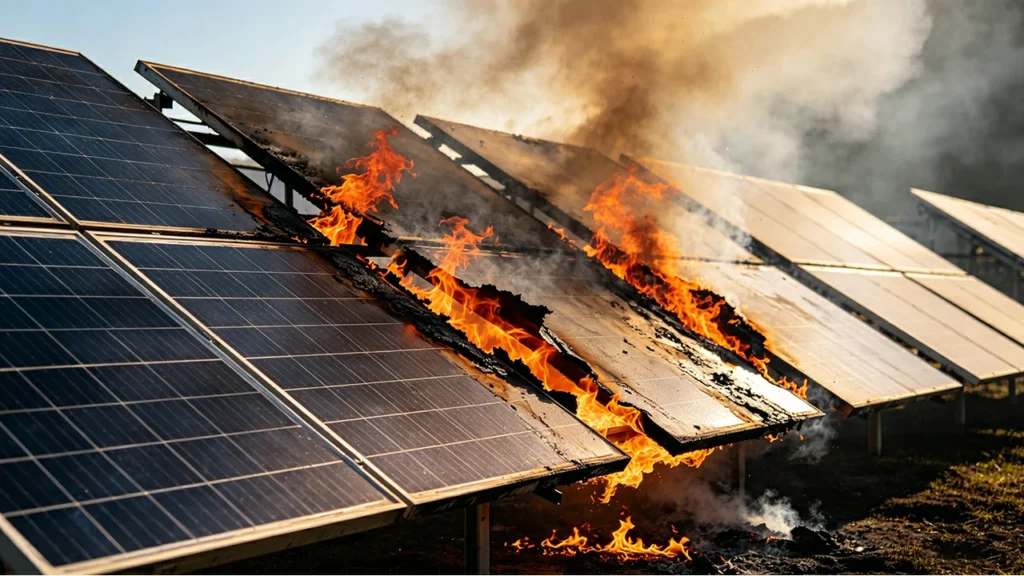 Photovoltaic panel damaged by fire