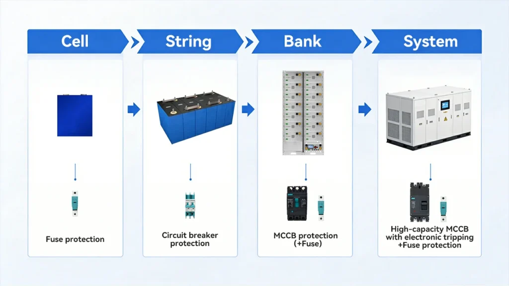 BESS DC protection 4 tier architecture diagram