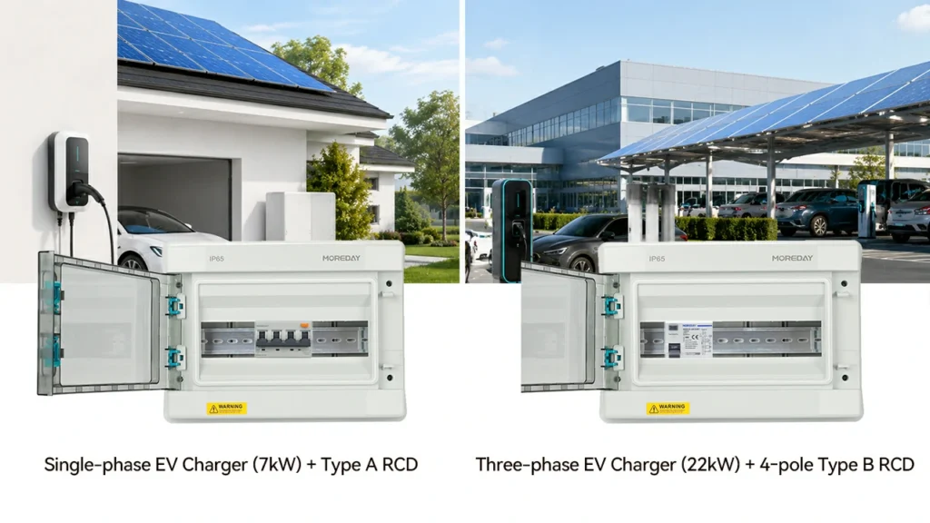 type b rcd ev charging single phase three phase wiring