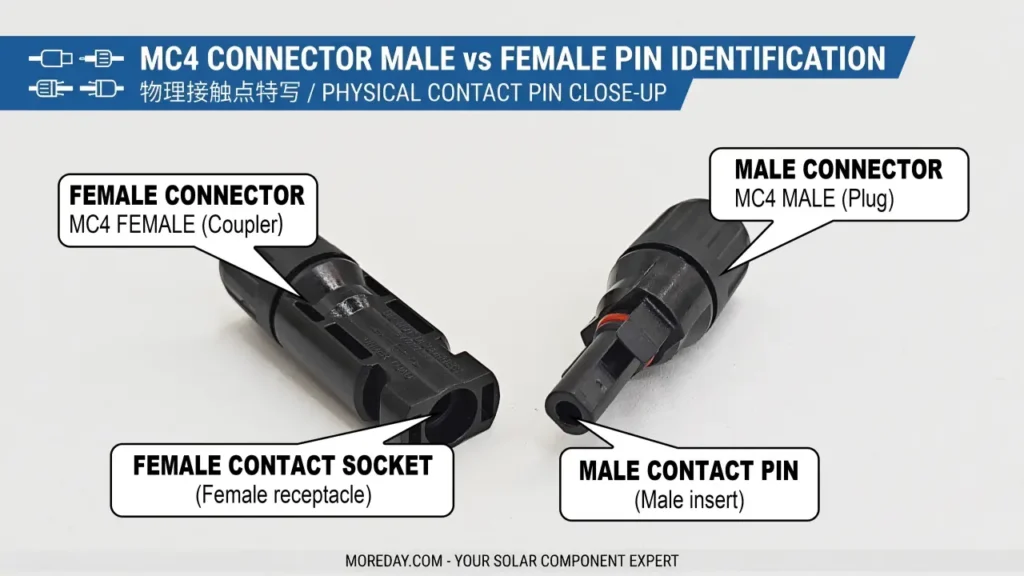 MC4 connector male vs female pin identification