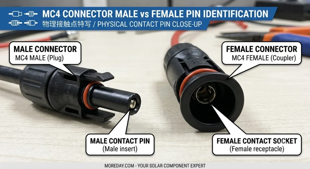 MC4 connector male vs female pin identification