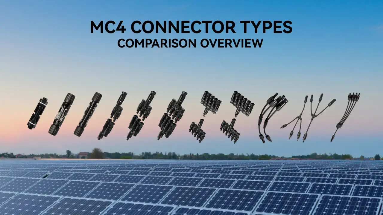 MC4 connector types comparison — standard, fused, diode, T-branch, Y-branch