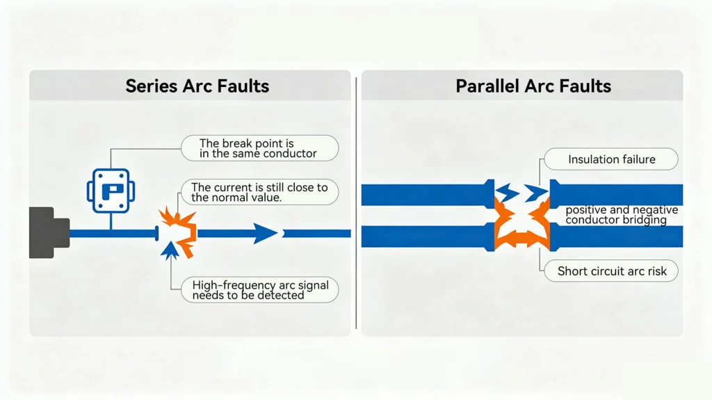 Schematic diagram of series and parallel arc faults