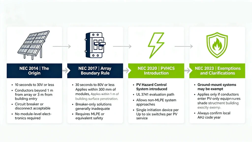 rapid shutdown solar NEC 690.12 code evolution timeline