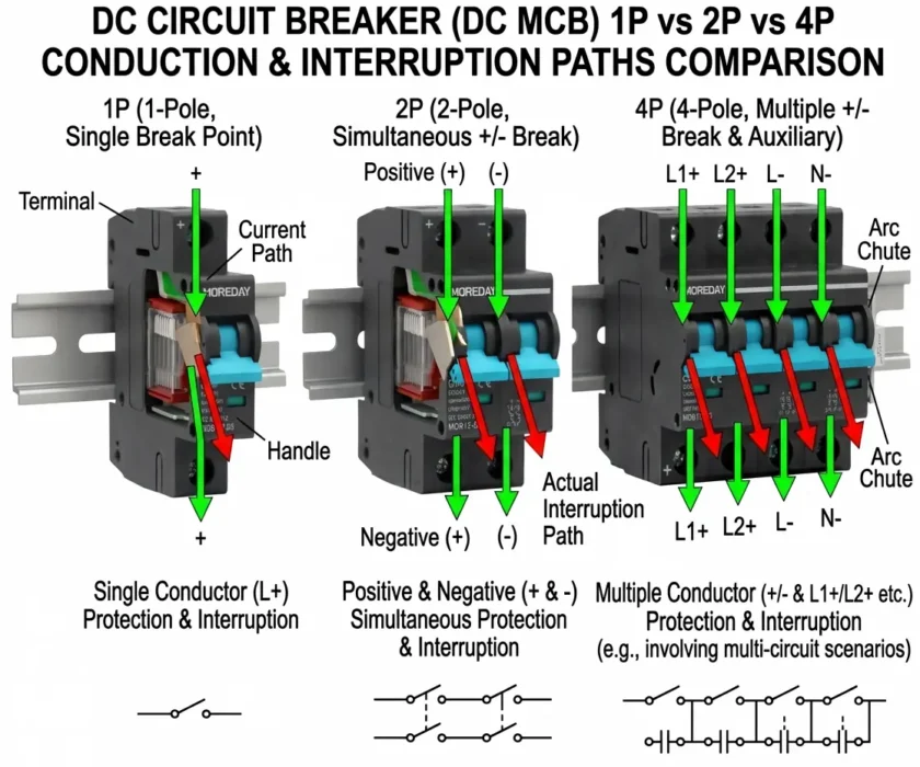 DC MCB 1P vs 2P vs 4P comparison