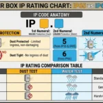Combiner box IP rating IP65 vs IP66 vs IP55 chart