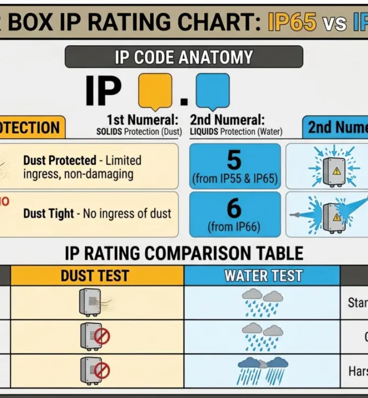 Combiner box IP rating IP65 vs IP66 vs IP55 chart