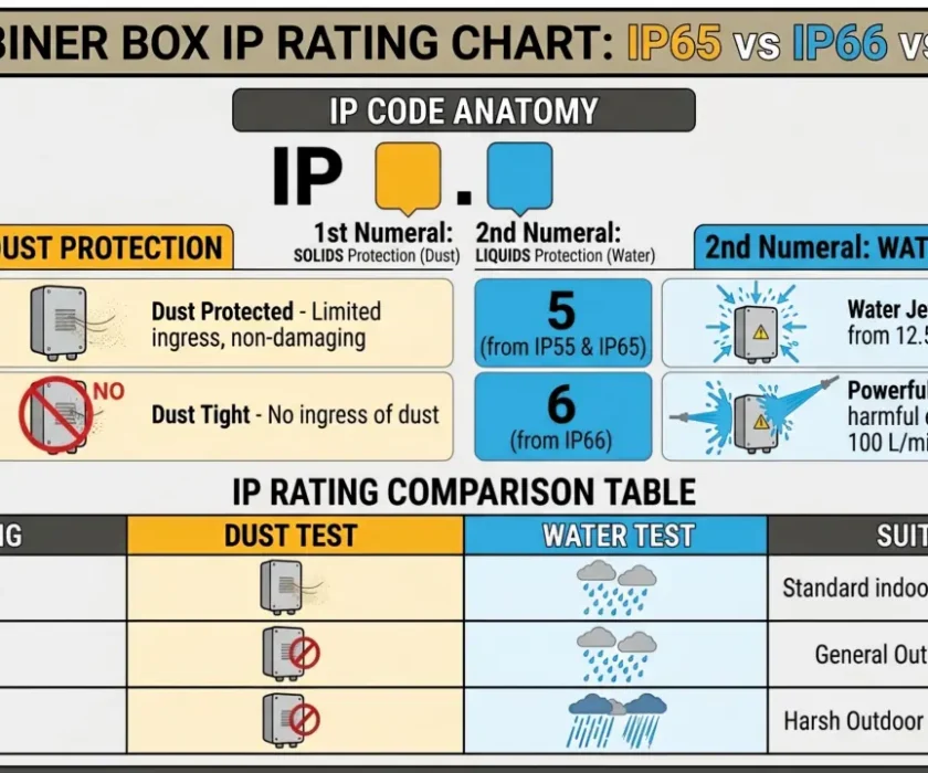 Combiner box IP rating IP65 vs IP66 vs IP55 chart
