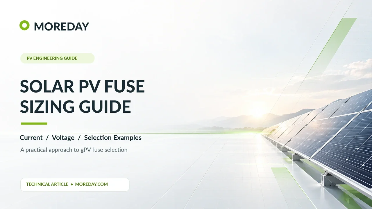Solar PV fuse sizing guide with MOREDAY DC fuse links and fuse holders